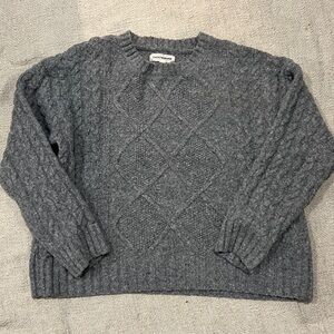 Lucky Brand Dark Gray Cable Knit Crewneck Sweater